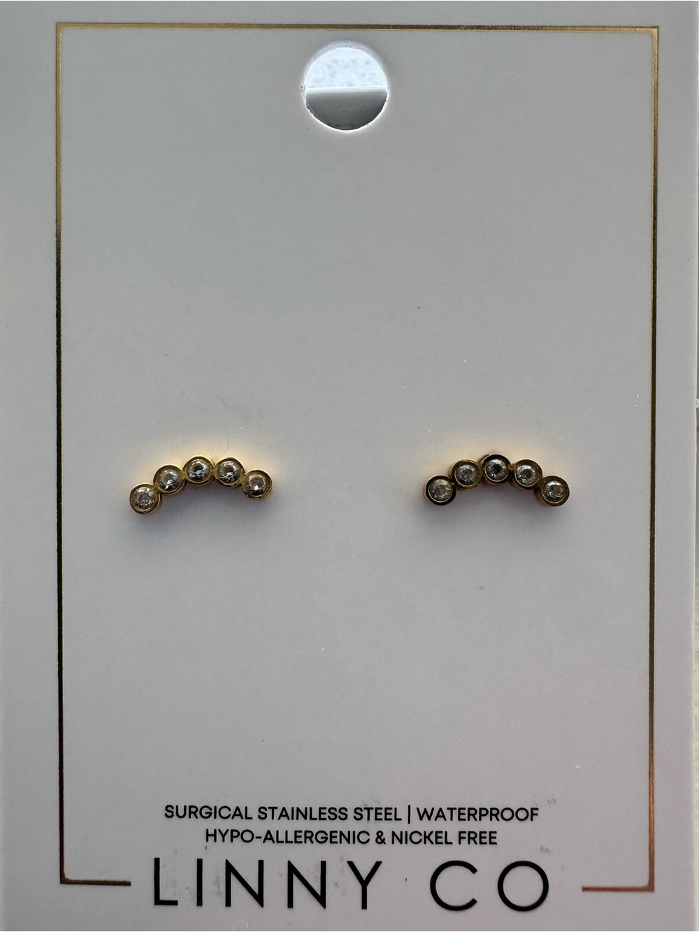 Linny Nap Earrings. Gold Crystal Arc Stud Earrings - Gold